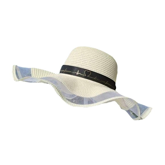 Sombreros de mujer, ala ancha, visera, borde de macramé, ligeros, lazo de cinta, flexibles, para playa Beige