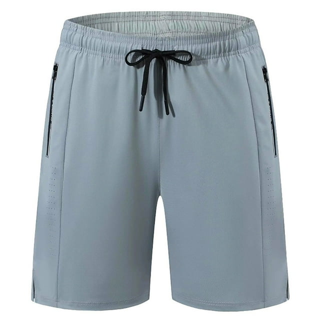 Eryao Men's Quick Dry Athletic Shorts Elastic Waist Drawstring Workout Running Shorts with Zipper Pockets,Grey,XXL