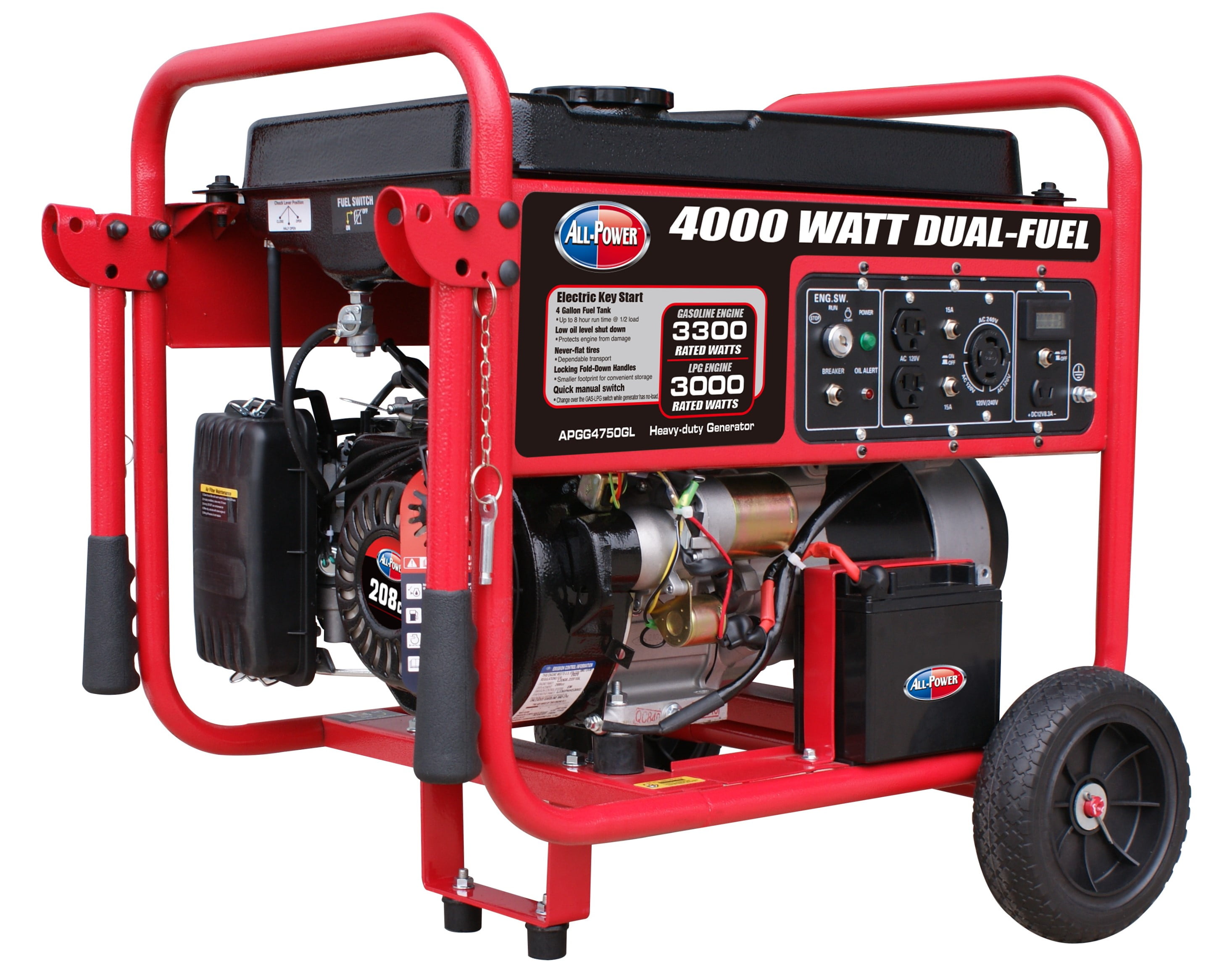 All Power 12000 Watt Dual Fuel Portable Generator w/ Electric Start,  Gas/Propane（LPG), C.A.R.B Compliant, APGG12000GLC