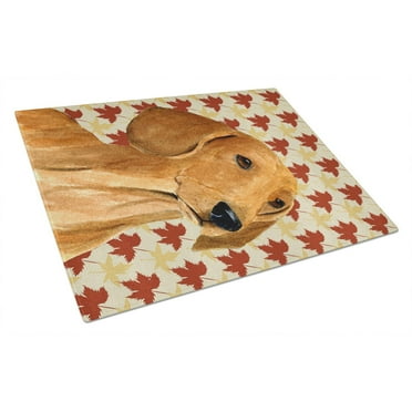 Dachshund Fall Leaves Portrait Glass Cutting Board Large