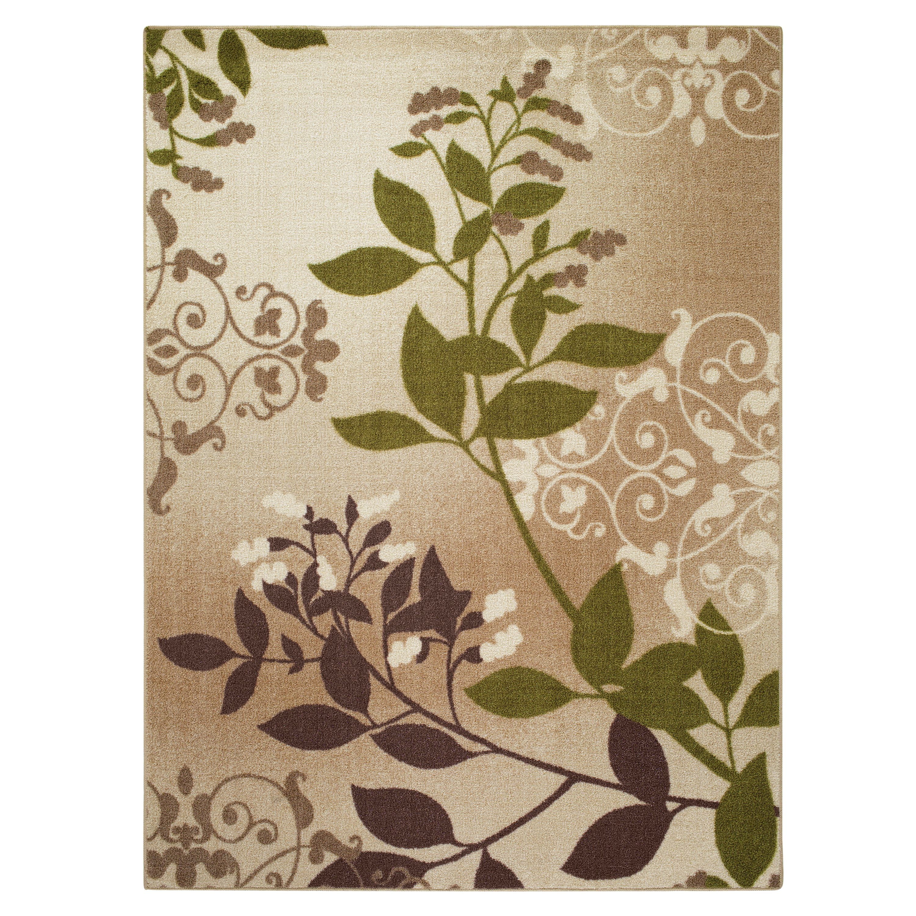 Mainstays Belvedere Tan Leaves Loop Pile Print Area Rug Or Runner