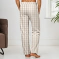 thumbnail image 4 of Men Striped Gingham Pants 2025 2026 Pajama Lounge Boxer Pants Cute PJ Bottoms with Drawstring Casual Wide Leg Trousers with Pockets (15-Beige, 3X-Large), 4 of 6