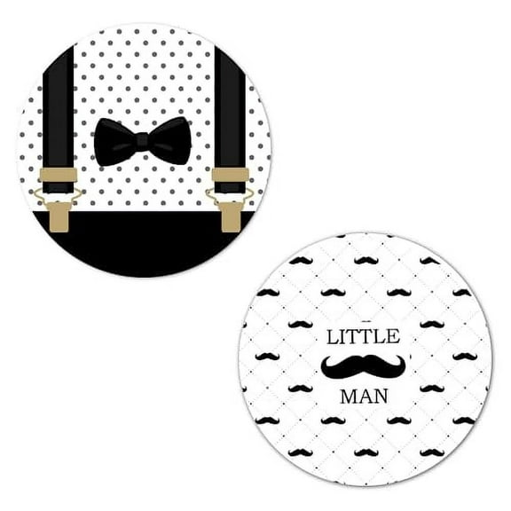 40 Little Man Blue Round Stickers, 2 Inch Big Round Glossy Labels, Theme For Baby Shower, Birthday, Baby Sprinkle Shower, Great for Party Favors, Tags, Games And Supplies. Made in USA