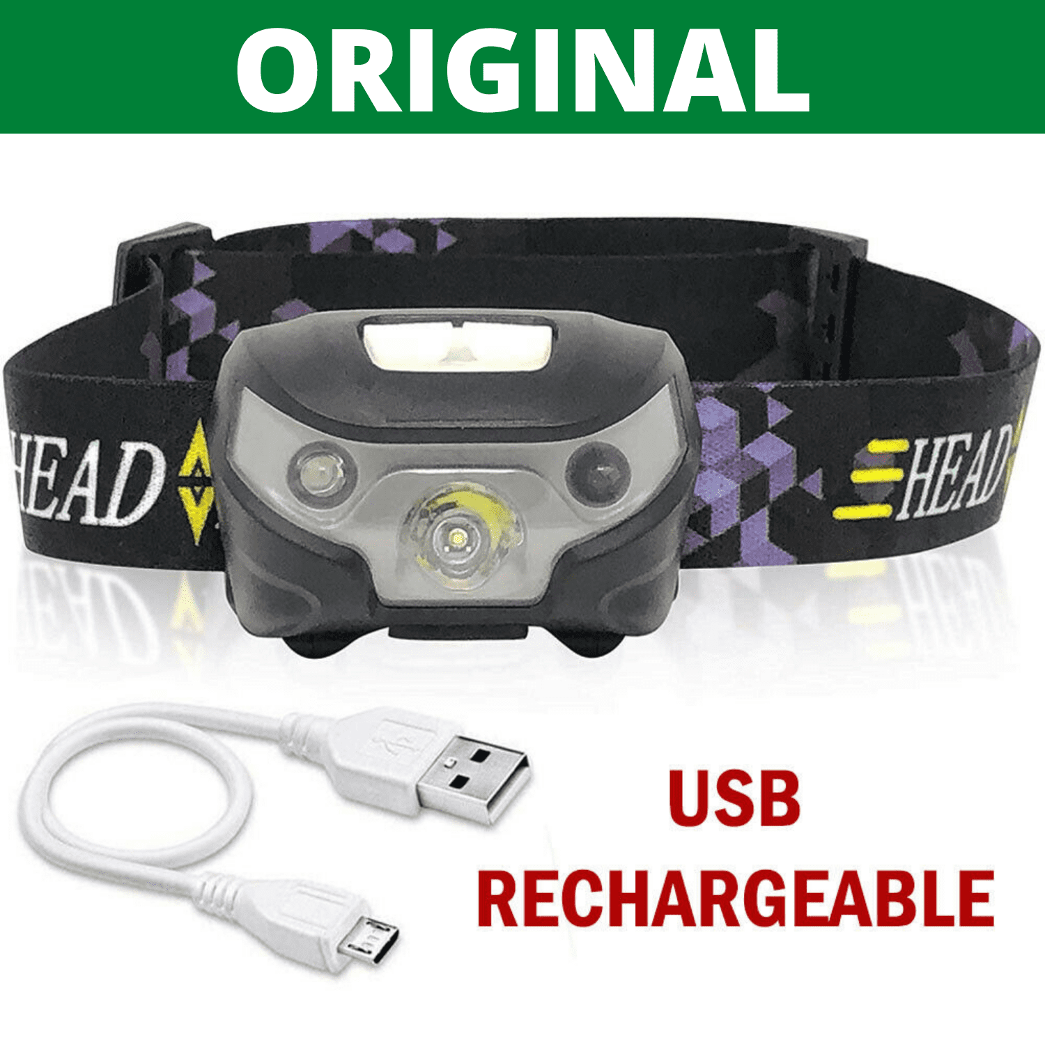 USB Rechargeable LED Headlamp Flashlights, Headlight, Adjustable Hands