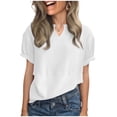 thumbnail image 3 of Womens Waffle Spring Clothes, Short Sleeve Shirts for Women Fashion Loose Fit Solid Color Notch V Neck T-Shirts, 3 of 6