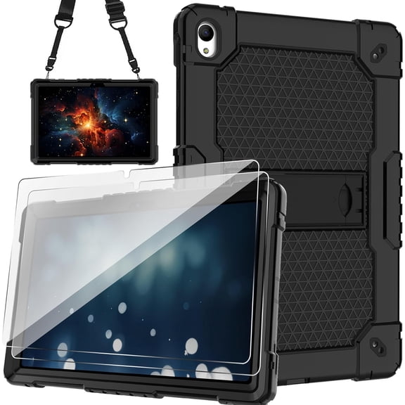 FIEWESEY Case for Onn 10.1" Tablet Case (2024 Model / 100135925) Heavy Duty Built in Stand Hard Back Shell Protective Case with Screen Protector for Onn. 10.1" 4 Gen 2024 Tablet (Black/Black/2 PCS)