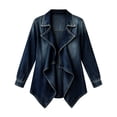 thumbnail image 4 of Xinoom Women Long Sleeve Lapel Waterfall Open Front Jacket, Asymmetric Draped Hem Lightweight Coat, Stitch Detail Casual Loose Fit For Daily Going‑Out Outerwear Dark Blue,S, 4 of 6