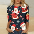 thumbnail image 2 of LiMoi Women's Festive Christmas Santa Print Three Quarter Sleeve Round Neck Casual Tops Tees Tshirts Shirts Blouse for Holiday My Items, 2 of 5