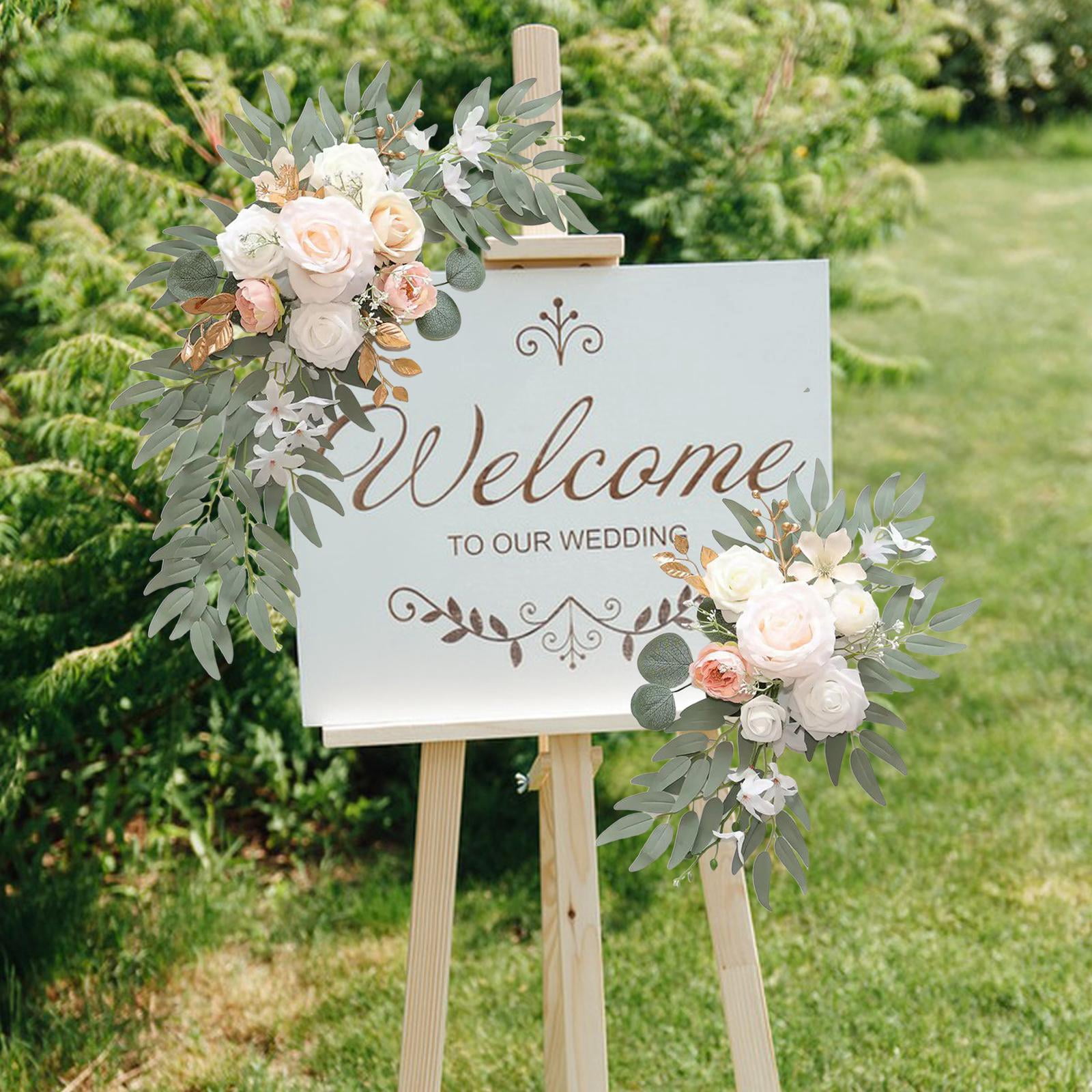 GUOOL 2 Pieces Wedding Arch Flowers Welcome Sign Decoration Corner Flowers Artificial Flowers for Ceremony Birthday Window Ornament Champagne