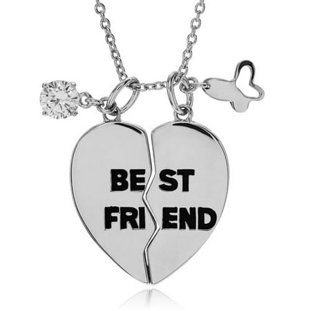 Brinley Co. CZ Sterling Silver 2-Piece Best Friends" Pendant, 18""