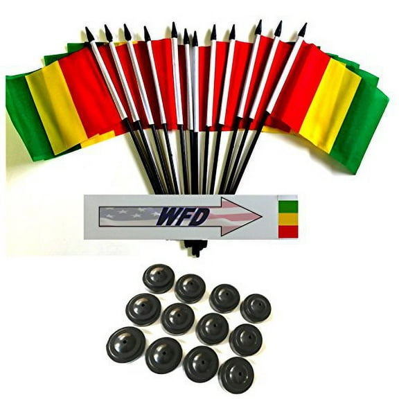 Pack of 12 4"x6" Guinea Polyester Miniature Office Desk & Little Table Flags, 1 Dozen 4"x 6" Guinean Small Mini Handheld Waving Stick Flags with 12 Flag Bases (Flags with Stands)