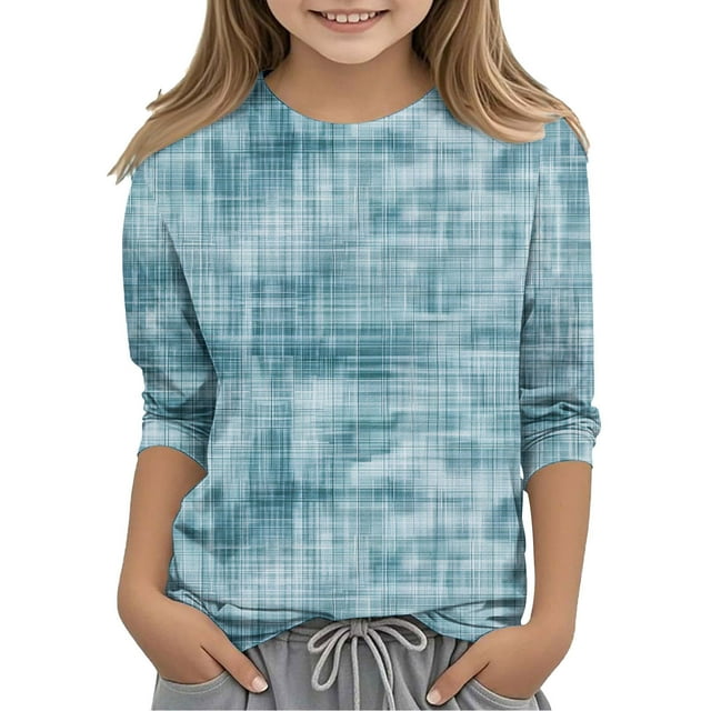 SERTG Hauts Mignons pour Enfant Printemps Automne Été Manches 3/4 Col Rond Mignon T-Shirt Imprimé Mode Tenues Manches Mi-Longues 3-12 Ans (Bleu, 3 Ans)