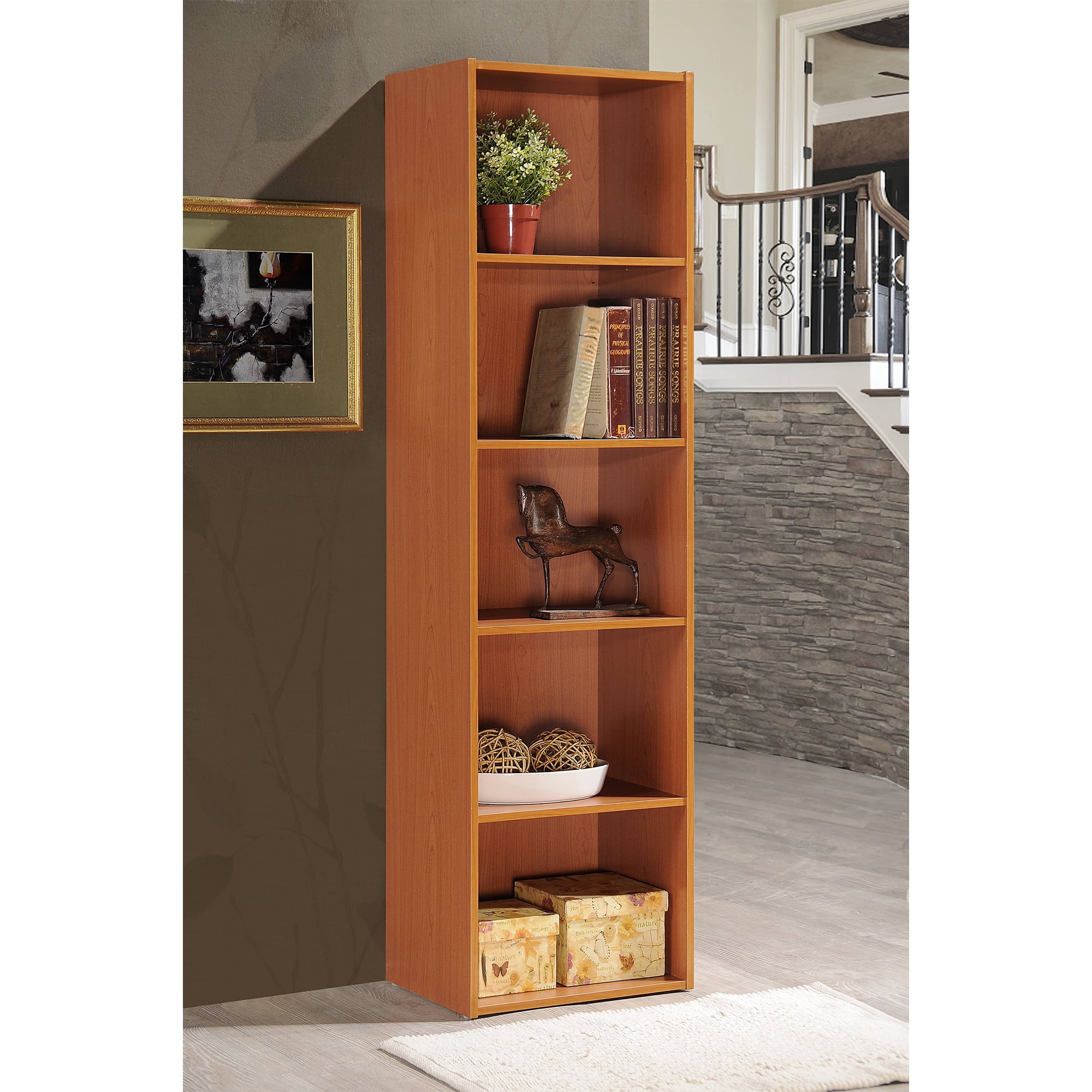 Hodedah 12 x 16 x 47 Inch 5 Shelf Bookcase & Office Organizer, Cherry