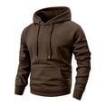 thumbnail image 2 of Fleece Men Hoodies Blank Thick Fall Sweatshirt for Men Ribbed Cuffs Drawstring Hood with Pocket Brown XL, 2 of 6