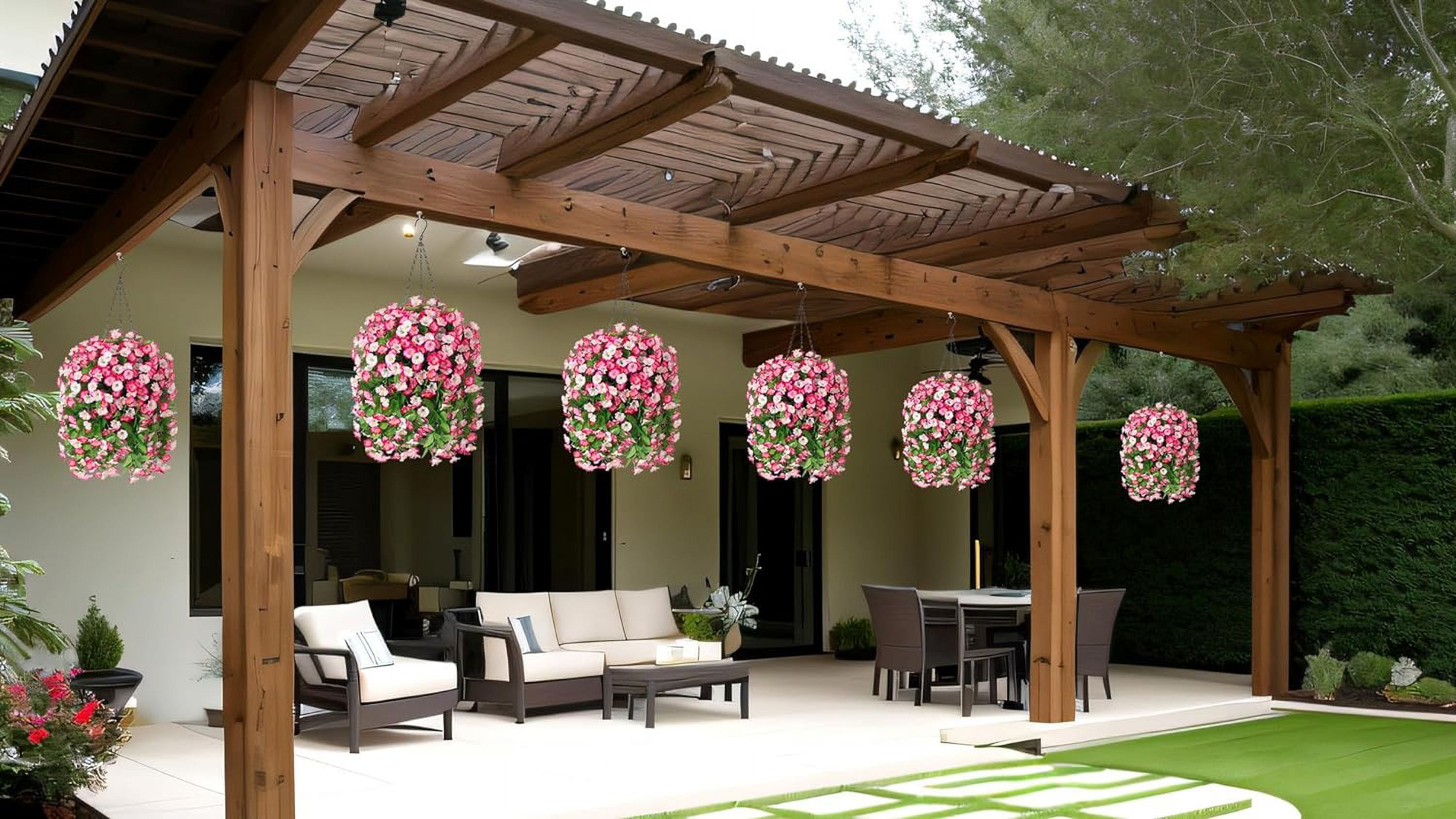 Hanging Baskets with Artificial Flowers for Plants Outdoor Indoor, Faux Silk Morning Glory Vines, Faux Green Plant Arrangement for Garden Patio Decoration(Darkorchid)