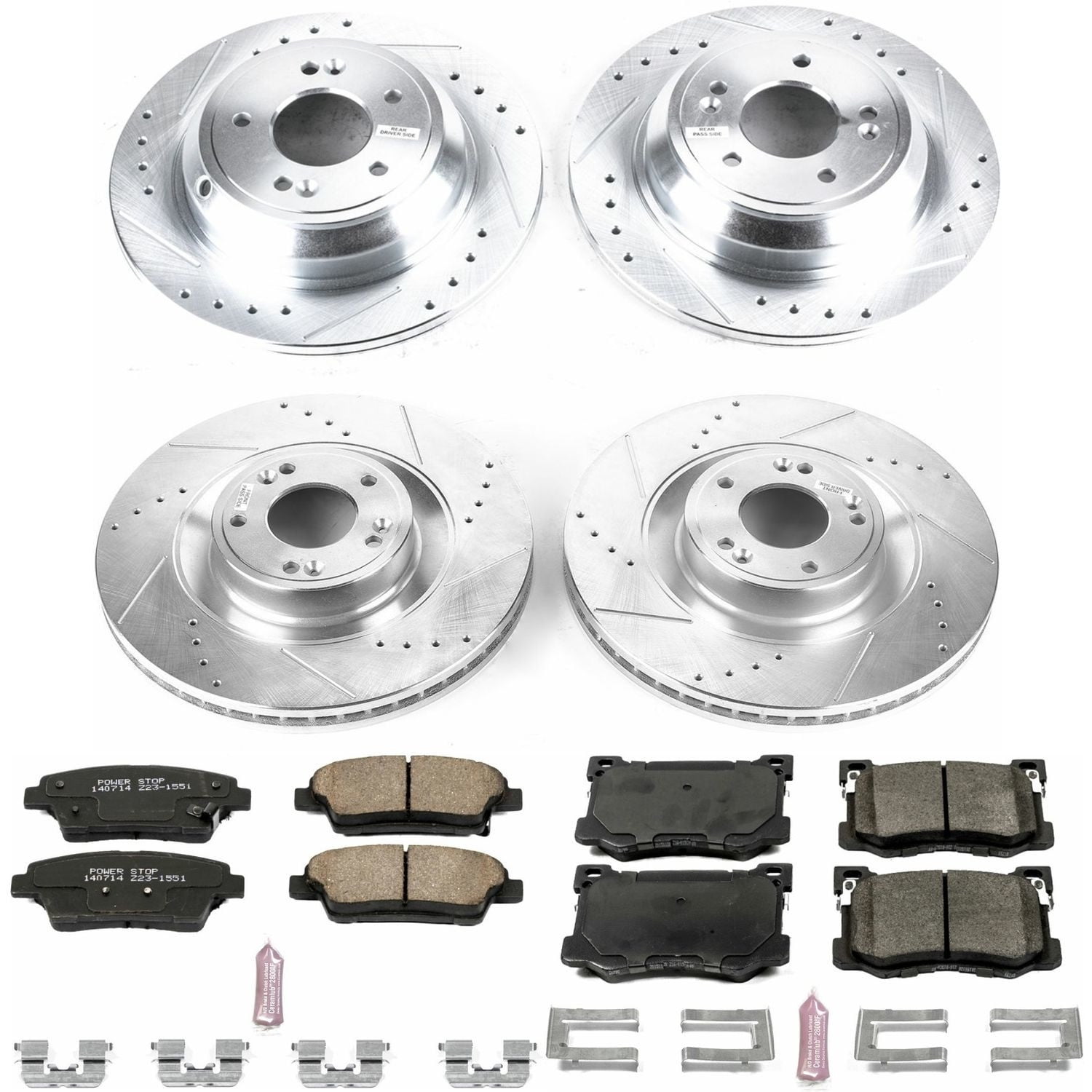 Power Stop Front and Rear Ceramic Brake Pad and Drilled and Slotted Rotor Kit K7029