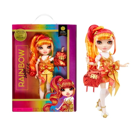Rainbow Junior High Special Edition Laurel De’Vious - 9" Red and Orange Posable Fashion Doll with Accessories and Open/Close Soft Backpack. Great Toy Gift for Kids Ages 4-12