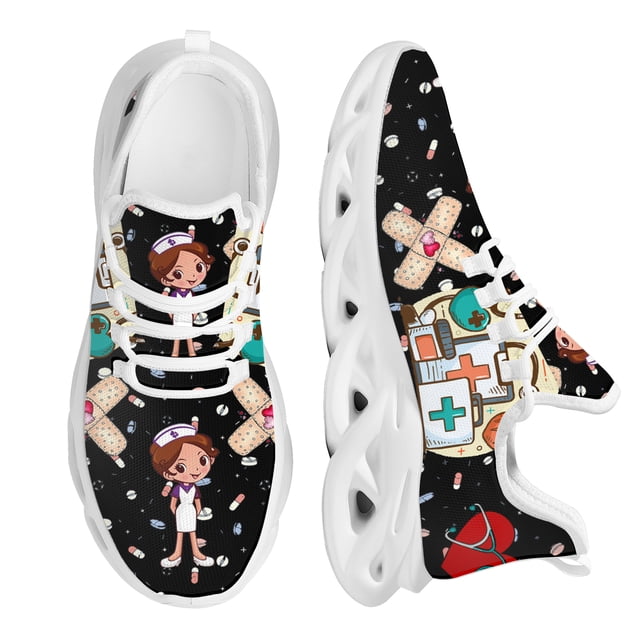 Zapatos de enfermera para mujer, blancos, con dibujos animados, cómodos, transpirables, con plataforma, de malla tejida