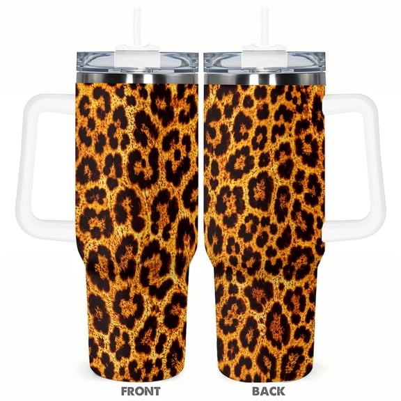 40oz Leopard Print Travel Tumbler Gift Large Capacity Insulated Car Cup Stylish Animal Print Coffee Cup with Handle and Straw