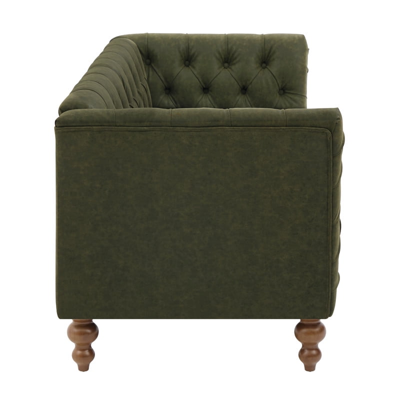 Chesterfield PU Leather 3-Seater Sofa, Upholstered Couch with Flared Arms, Tufted Back & Solid Rubber Wood Legs