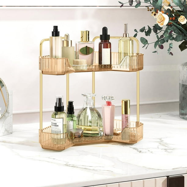 2-Tier Corner Bathroom Counter Organizer, Countertop Perfume Tray And Vanity Organizer,Corner Makeup Storage, Organizer Countertop For Dresser,Spice Rack