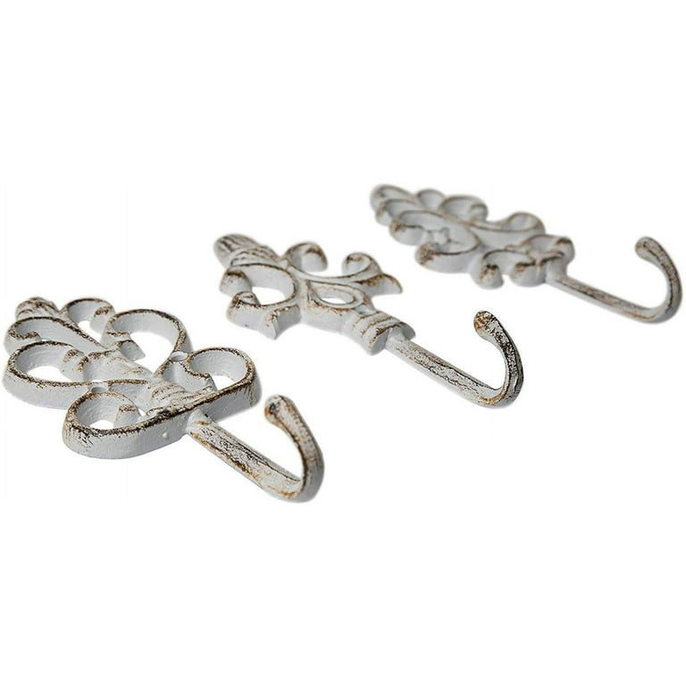 Shabby Chic Cast Iron Decorative Wall Hooks Rustic Antique French Country Charm Large Decorative Hanging Hooks Set of 3 Screws and Anchors