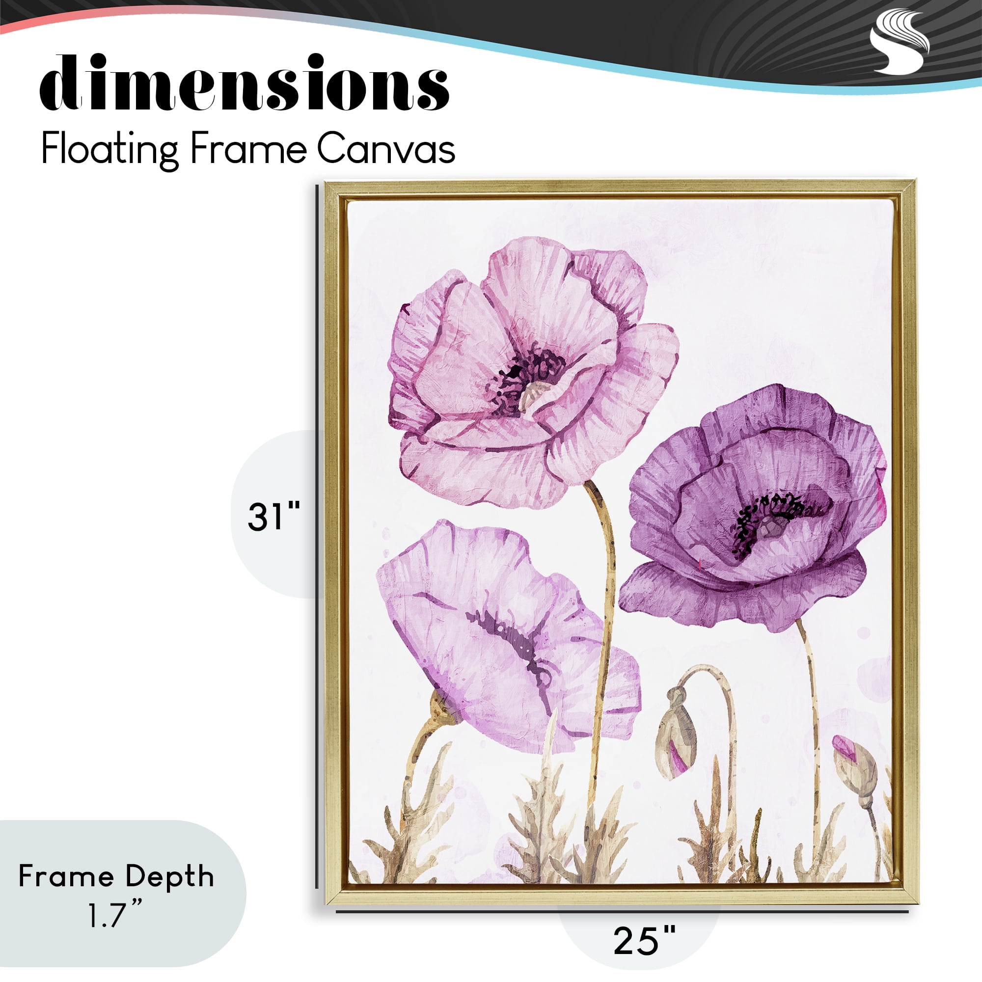 Stupell Industries Bright Poppies in Purple Gold Framed Floater Canvas Wall Art, design by Kim Allen