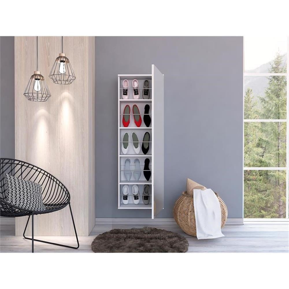 Pemberley Row Engineered Wood White Shoe Rack Wall Mounted Mirrored 18.1" W x 8.1" D x 54.3" H Unassembled