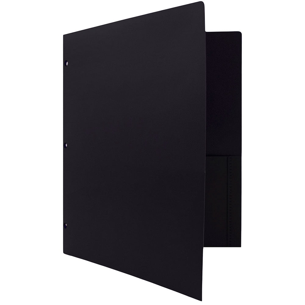 JAM Paper Plastic Two Pocket 3 Hole Punched Presentation School Folder, Black, 108/pack