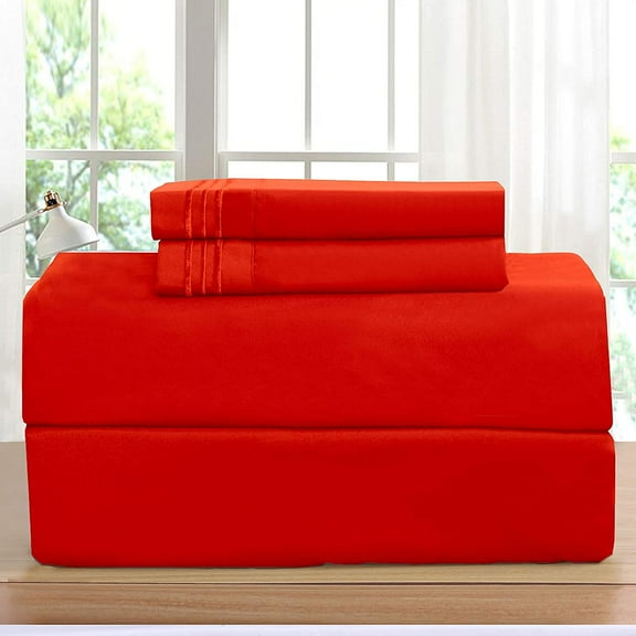 Elegant Comfort 1500 Premier Hotel Quality 4-Piece Bed Sheet Sets, Deep Pockets - Luxurious Wrinkle Free & Fade Resistant , King, Red