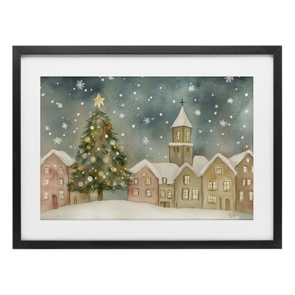 Stupell Industries - Christmas Village Snowfall Black Framed Print Under Glass, 20 x 14, Made In USA