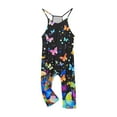thumbnail image 6 of Odeerbi 5-14 Years Kids Girls Summer Jumpsuit Butterfly Print Camisole Romper Casual Overalls Bib Overall Pantss with Pockets, 6 of 6