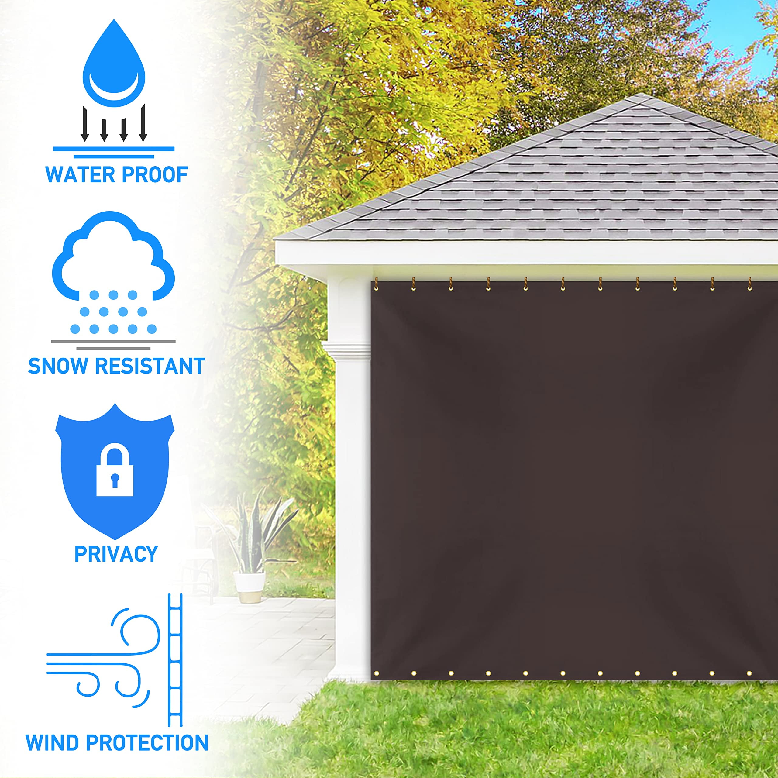 COVERS&ALL Outdoor Vinyl Curtain for Patio Furniture 12 Oz, Weather Resistant Patio Blackout Drapes for Dining Room Window with Rustproof Grommets for Pergola, Porch, Gazebos (8' H x 10' W, Coffee)