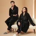 thumbnail image 6 of Matching Couples Pajamas Unisex Soft Plush Robe Cozy Warm Bathrobe Fuzzy Female Long Spa Robe Sleepwear Long Sleeve Loungewear with Pockets 2 Piece Black XXXL, 6 of 7