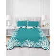 thumbnail image 2 of Quilts Twin-XL Size Bedding Set, Aqua Coastal Coral Lightweight Quilted Comforter, White Ocean Marine Sea Nautical Beach Reversible Bedspread Coverlet with Pillow Covers for All Season, 68" x 98", 2 of 7