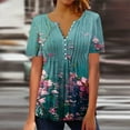 thumbnail image 2 of Jsaierl Womens Summer Tops Plus Size Hide Belly Shirts Pleated Button V Neck T-Shirt Causal Empire Waist A-Line Floral Tunic Tops, 2 of 5