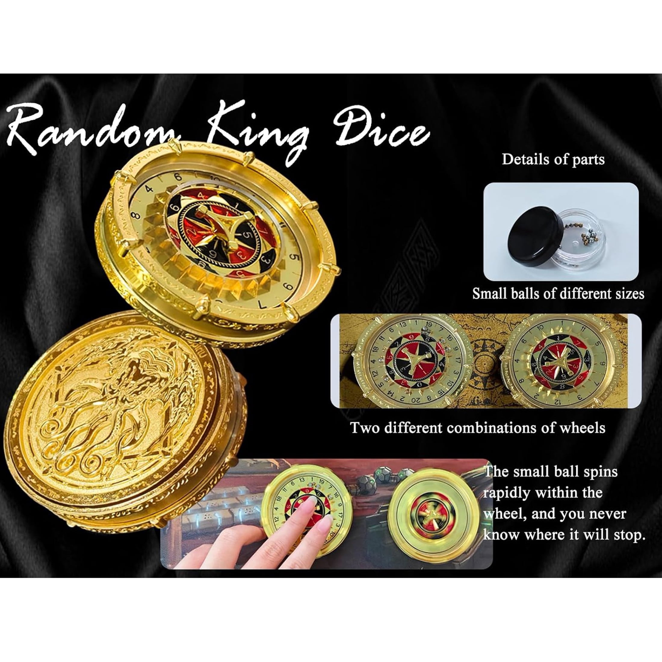 Random King Dice Spinner, 7-in-2 Dual-Spin Wheels, Cthulhu Gold Dice