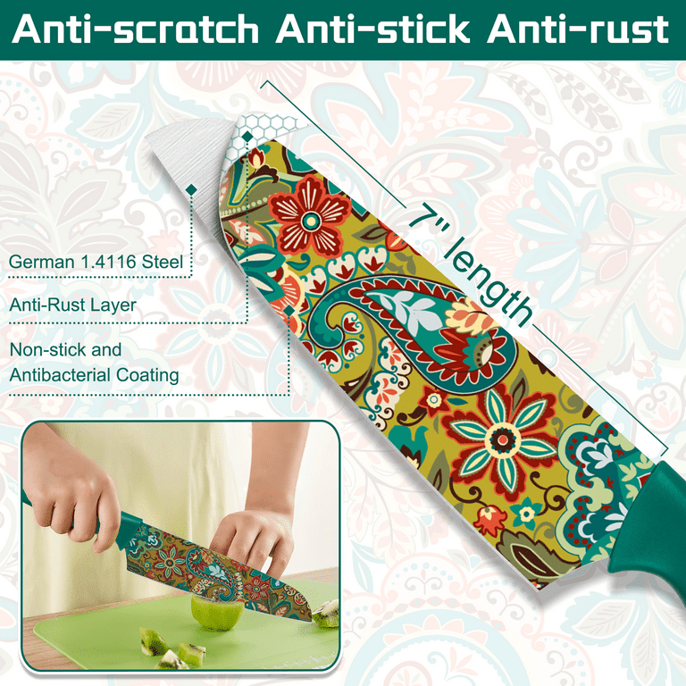 Astercook 6-Pieces Paisley Pattern Knife Set with Cover, German
