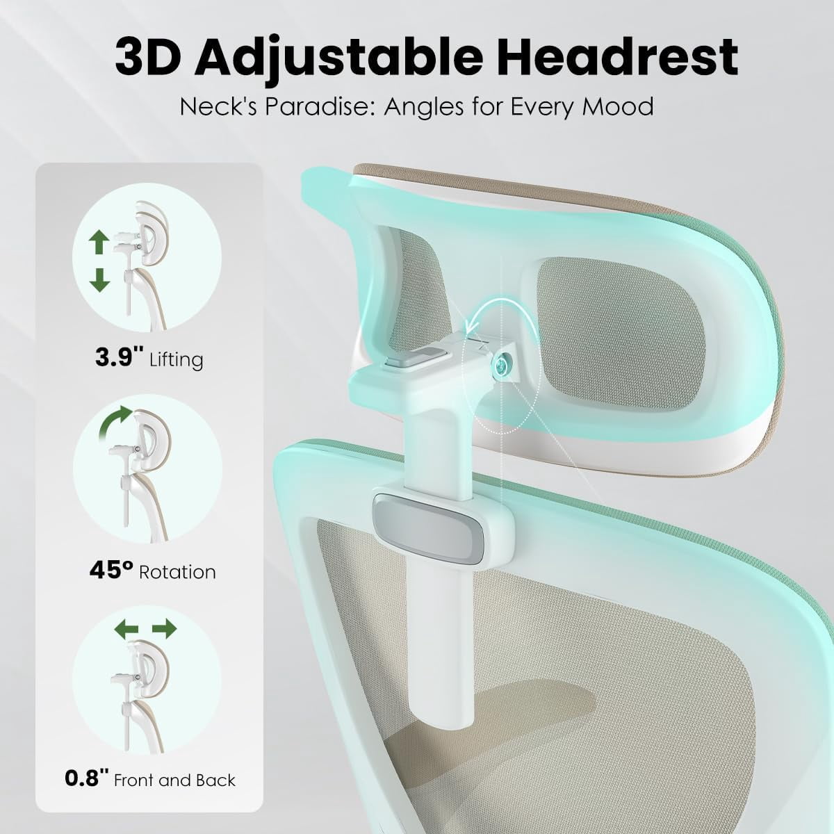 STARY Ergonomic Office Chair, Computer Chair with Adjustable Lumbar Support, Flip-up Arms and Headrest, Breathable Mesh Desk Chair for Home Office, White & KAKI