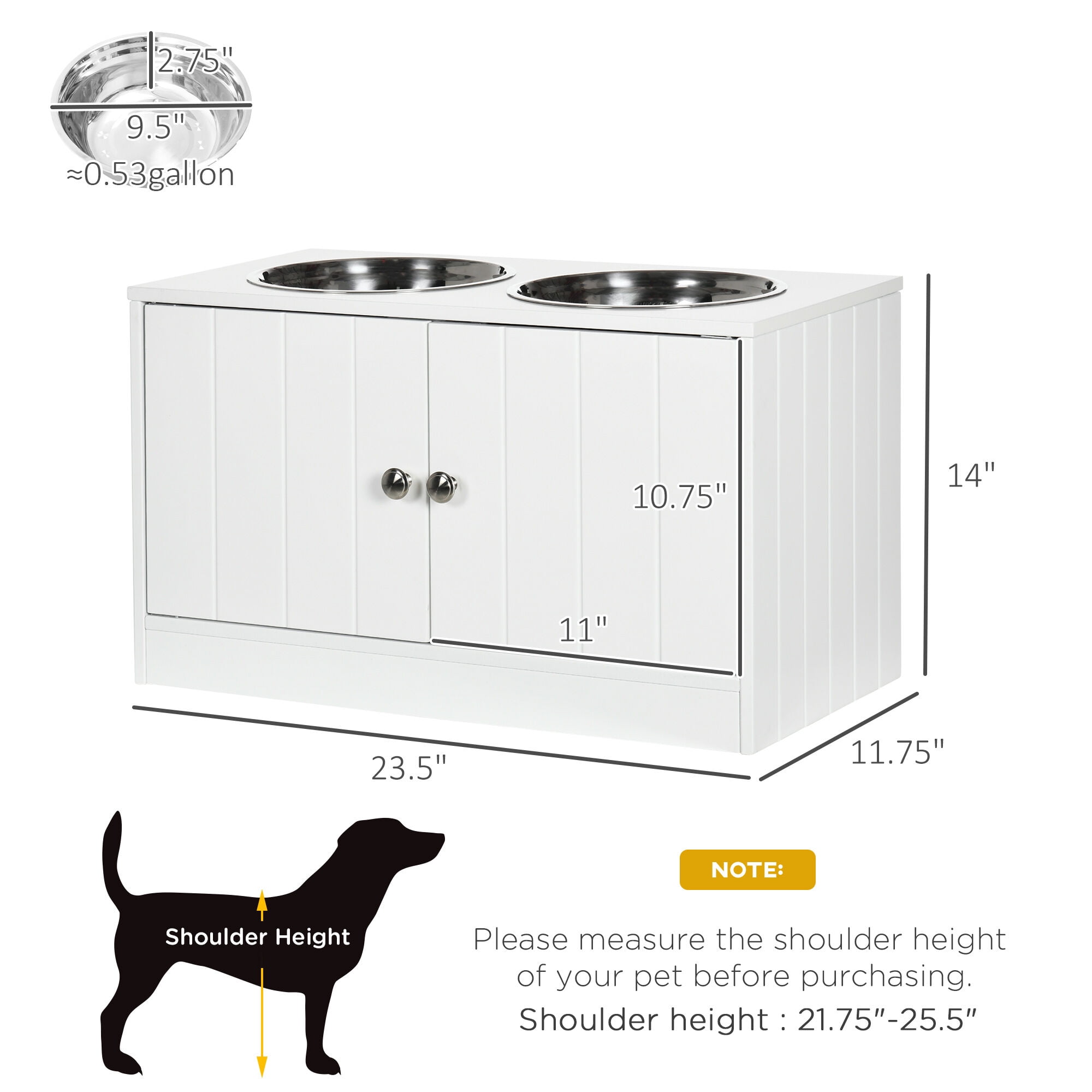 Orthopedic Dog Bed, PawHut Large Elevated Dog Bowls with Storage Cabinet Containing Large 44L Capacity, Raised Dog Bowl Stand Pet Food Bowl Dog Feeding Station, White, White Dog Bed,Steel Cat Bed