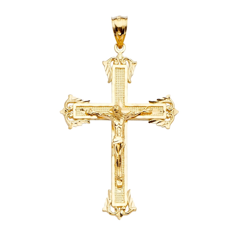 Ioka 14K Yellow Gold Crucifix Cross Religious Charm Pendant For Necklace or Chain