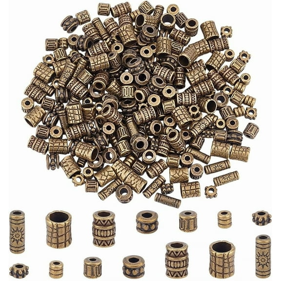 240Pcs 8 Styles Metal Spacer Beads Tibetan Alloy Beads Column Spacer Beads Large Hole Loose Beads for DIY Necklace Bracelet Jewelry Making Hole: 1.5-4mm Bronze