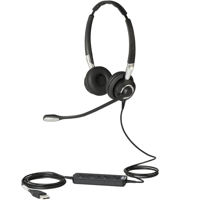 Jabra 2400 II USB Duo CC Auriculares con cable para centro de llamadas para softphone con micrófono con cancelación de ruido, optimizados para comunicación unificada