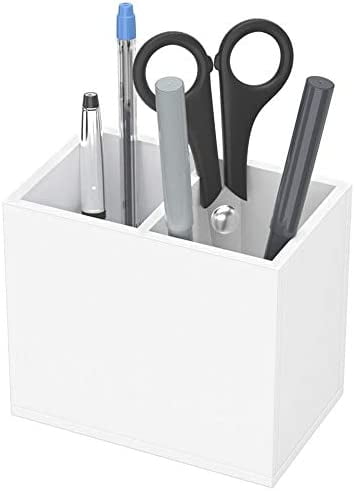 Acrylic Pen Holder 2 Compartments, White Pencil Organizer Cup for Countertop Desk Accessory Storage