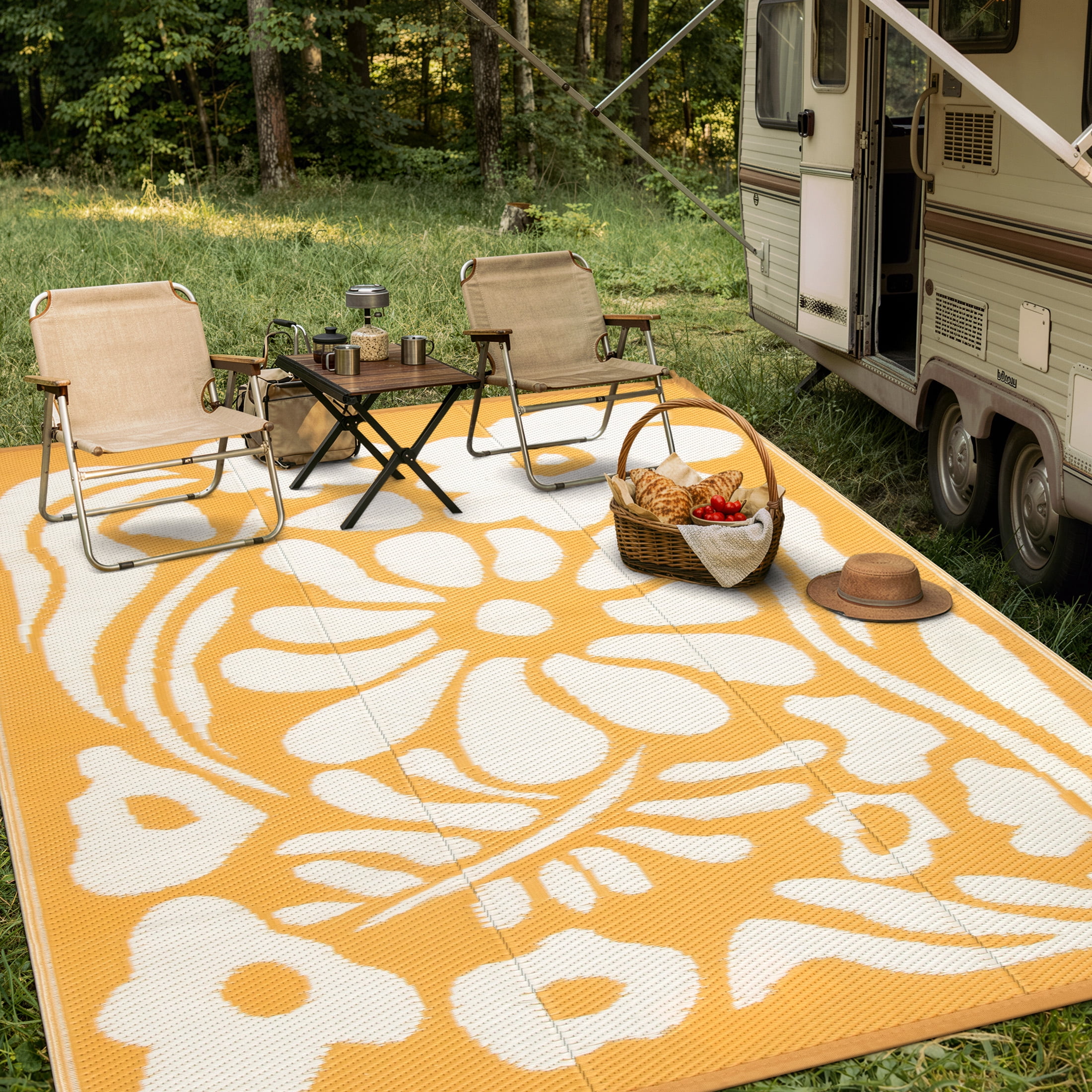 Moynesa 8'x10' Outdoor Rugs Waterproof, Plastic Straw RV Rugs for Outside, Large Portable RV Outdoor Rugs for Camping, Reversible Flower Picnic Mat for Camper Garden Tent