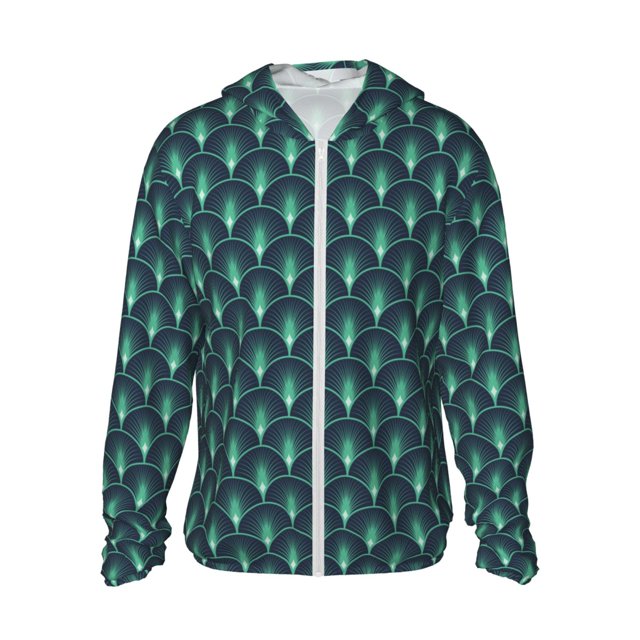 Fotbe Green Vintage Peacock Chaqueta con Protección Solar UPF 50+ para Hombre y Mujer, Camisa con Capucha y Bolsillos-XX-Large