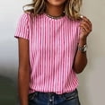 thumbnail image 2 of NMMUED Womens Tops Casual Summer T Shirts Striped Shirts for Women Short Sleeve Crew Neck Basic Tees Loose Fit Blouses Trendy Everyday Wear Work Office Outfits Hot Pink L, 2 of 4