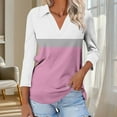 thumbnail image 4 of HomeDM Womens V Neck 3/4 Sleeve Tops Casual Summer Fall Shirts Loose Fit Stripe Color Block Beach Vacation Tee Shirts S-2XL, 4 of 7