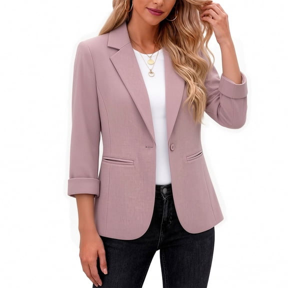 GaThRRgYP Jackets for Women Casual Fashion Ladies' Casual Fashion Lapel Solid Color Long Sleeved Button Pocket Suit Jacket Pink S