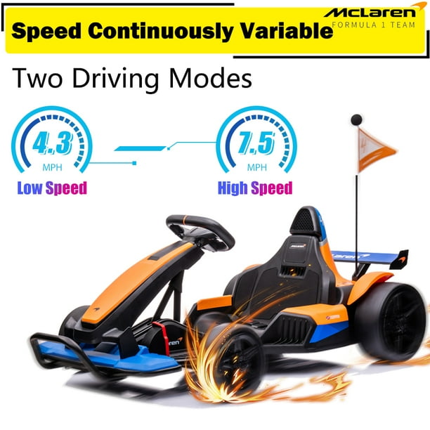 Electric Go Kart for Kids, Mclaren 24 V Kids Ride Cars, Battery Powered Kids Electric Go Go Kart for Kids Ages 6-12 with Bluetooth, 2 Speeds, One Start, Adjustable